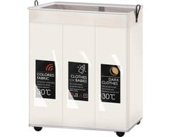 Wasmand 3 Vakken - Wassorteerder - 95L - Opvouwvare Wasmand - Wit - Inklapbare - Op Wielen - Met Hengsel - Voor Badkamer, Babykamer, Slaapkamer - Opbergmand - Speelgoedmand — afbeelding 1
