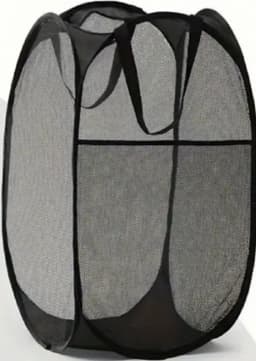 Wasmand, opbergmand, opvouwbaar -extra opbergvak-zwart- 60l — thumbnail 1