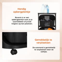 3-in-1 wasmand – Inhoud Grote Mand 38 L - Inhoud Kleine Mand 22 L – Wasbox organizer – Wassorteerder met 3 vakken – Kunststof – Zwart — thumbnail 4