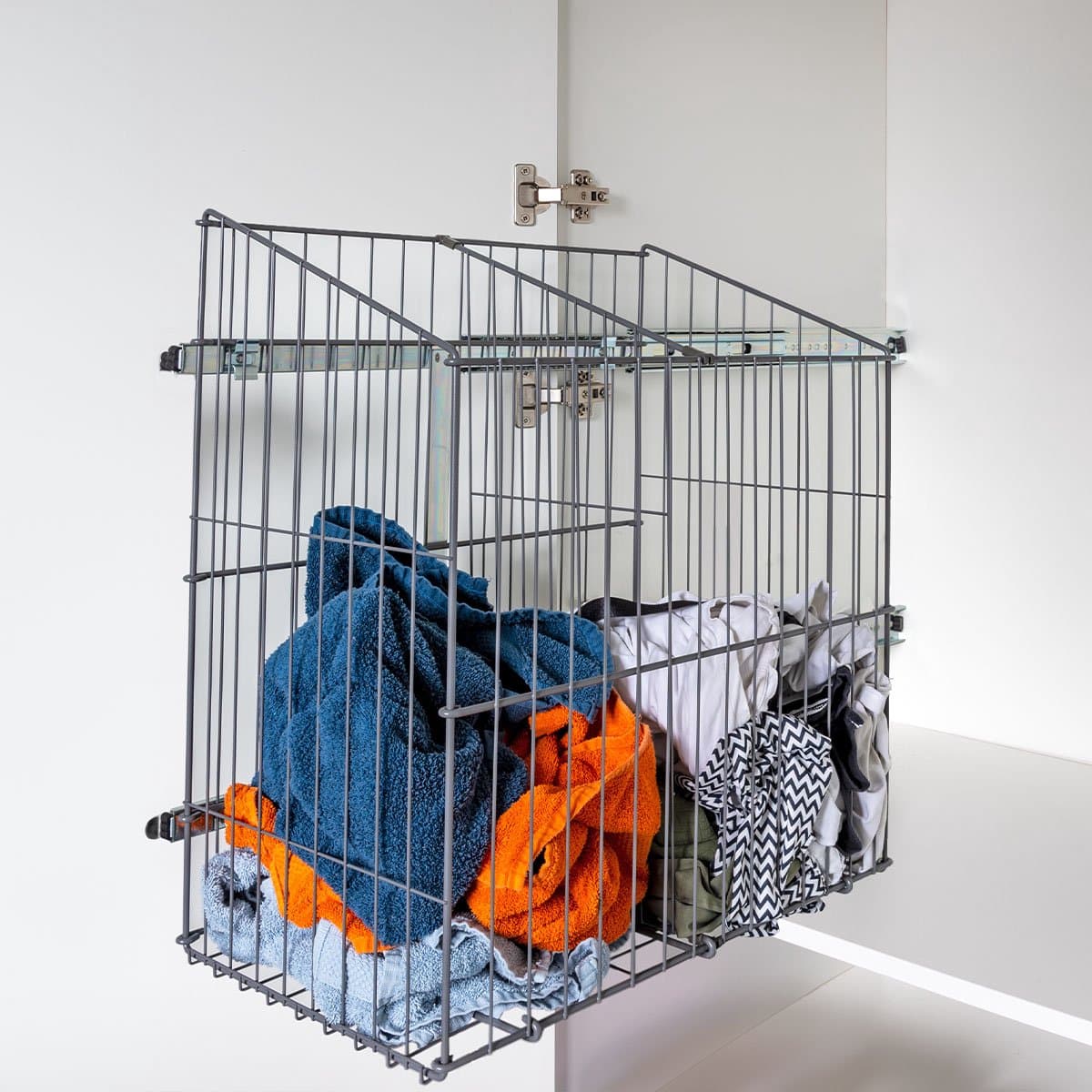 Eleganca Uittrekbare Wasmand - Wasmand 2 vakken - Met Tussenschot - 55,5 x 50 x 56 cm - Wassorteerder - Metaal — afbeelding 1