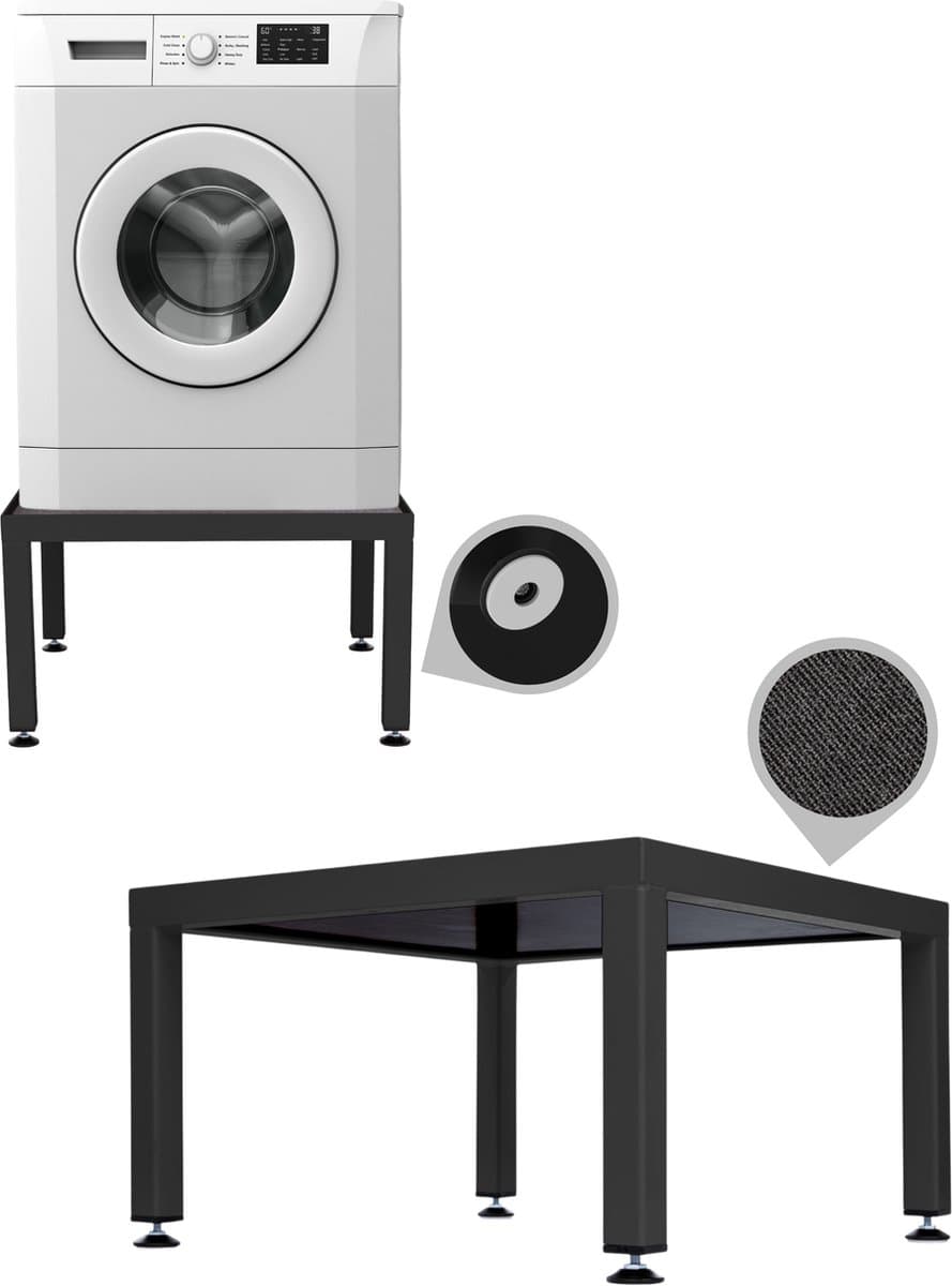 WassiStand Wasmachine Verhoger met Anti-Slip & Grip – Wasmachine Kast en Ombouw – Verhoging voor Wasmachine, Vaatwasser, Koelkast, Vriezer en Droger – Witgoed Verhoger - Inclusief 4 Dempers – Roestvrij – Maximaal 750 kg – 61x61x34cm - Zwart — afbeelding 1