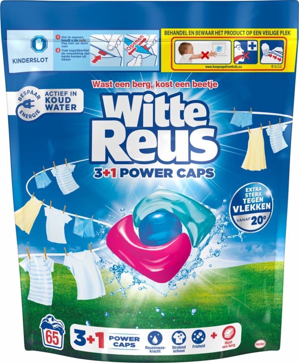 Witte Reus Wasmiddelcapsules 3+1 Power Caps Wit en lichtgekleurd - 4 x 65 beurten - Voordeelverpakking — afbeelding 1