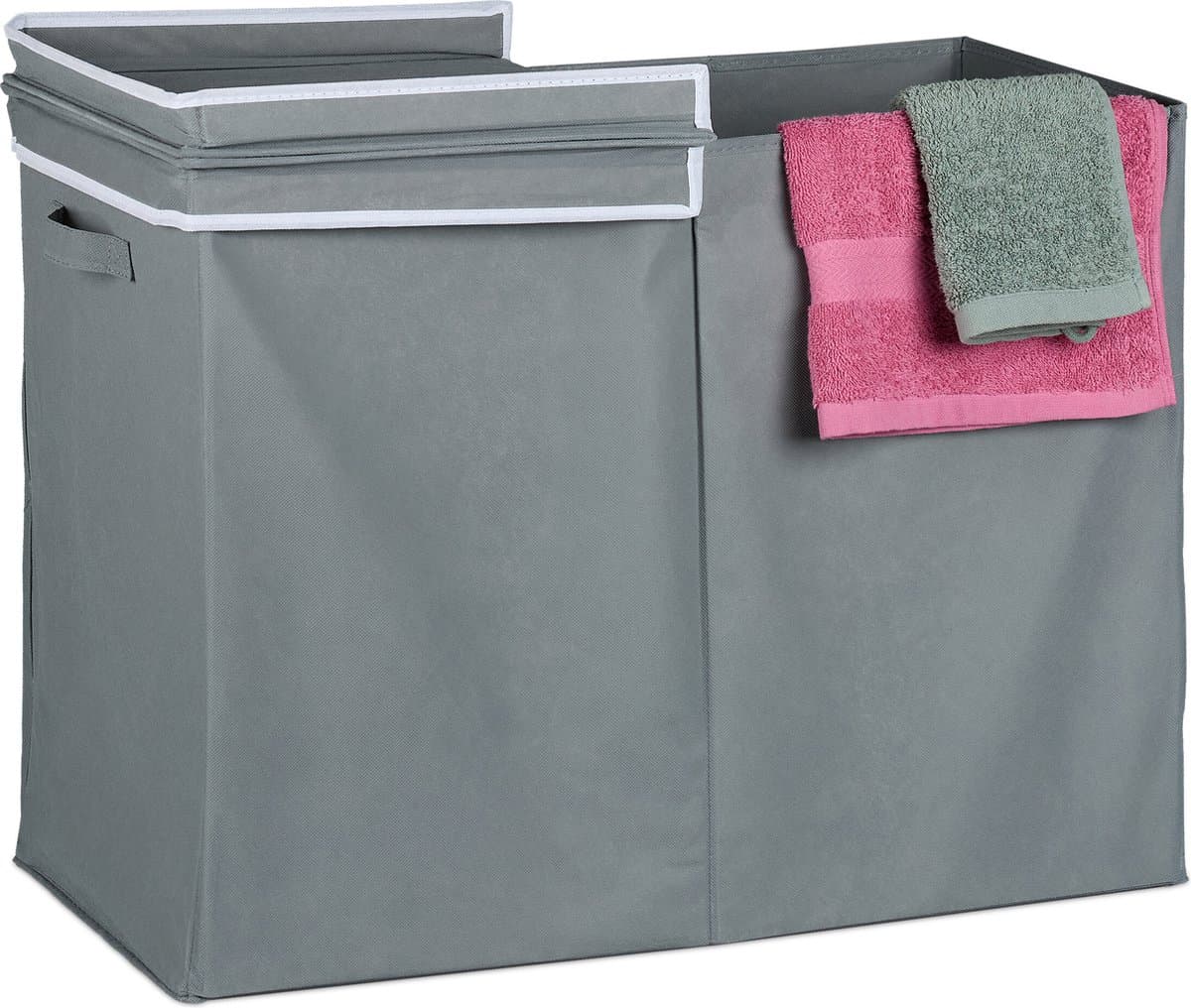 wasbox met deksel - 100 l - opvouwbaar - stof - 50 x 68 x 34 cm - draagbaar — afbeelding 1