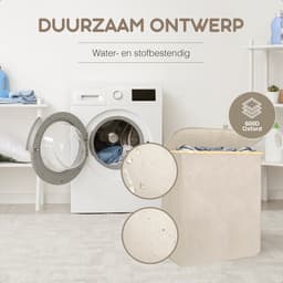 Bellettini® Opvouwbare Wasmand met Deksel - 3 Compartimenten - 600D Oxford Materiaal- Wassorteerder - 148 Liter - Beige — thumbnail 3