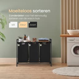 O'DADDY® Wasmand 3 vakken – wassorteerder - wasmanden - wasbox - wasmand zwart - wasmand - wasmanden zwart - 114 liter - 3 zakken - uitschuifbaar met plank - 92.5 x 33 x 71 cm — thumbnail 3