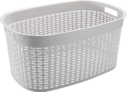 Hega Hogar Rotan line wasmand - ivoor wit - inhoud 44 liter - kunststof - 58 x 39 x 27 cm - met handvatten — thumbnail 1