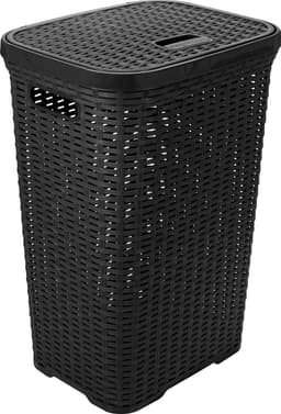 Hega Hogar Wasmand met deksel Rotan - antraciet - gevlochten kunststof - 60 liter - 34 x 43 x 62 cm — thumbnail 1