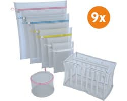 LaundrySpecialist Waszakken voor wasgoed - Set van 9 stuks - in verschillende afmetingen voor het veilig wassen van delicaat wasgoed, klein wasgoed en lingerie