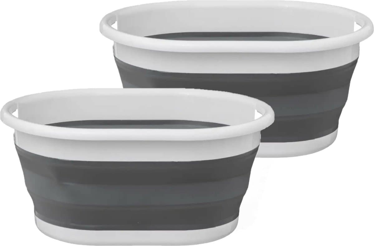 5Five Wasmand opvouwbaar met handvatten - 2x stuks - kunststof - 21L - grijs/wit - 54 x 39 x 23 cm — afbeelding 1