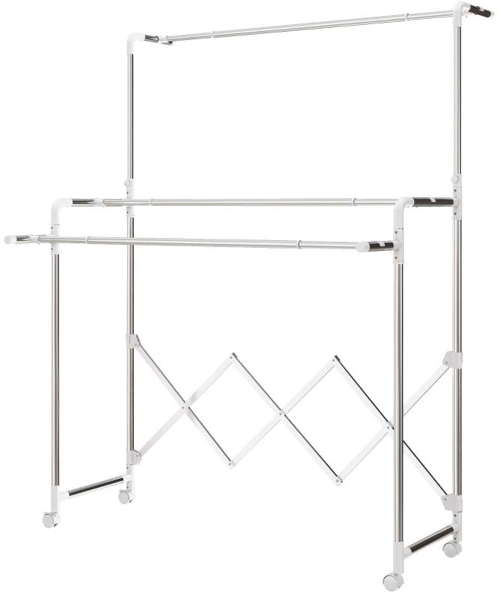 Inklapbare Vrijstaande Droogrek 103x104-150x197cm Zilver Stevig en Duurzaam Rvs Frame Met 3 Verstelbare Droogstangen en Wieltjes Gemakkelijk Te Verplaatsen Inklapbaar Ontwerp Bespaart Ruimte Geschikt voor Binnen en Buiten — afbeelding 1