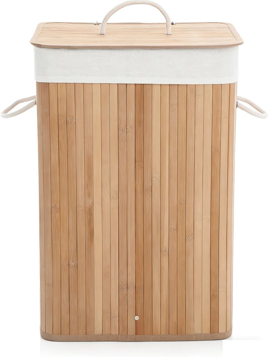 Wasmand 40 x 30 x 60 cm naturel Vuile wasmand met handgrepen deksel en uitneembare voering Opvouwbaar en ruimtebesparend Maximaal draagvermogen 20 kg Stevige en duurzame constructie — afbeelding 1