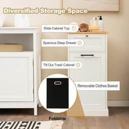 Houten Wasmeubel met Losse Wasmand en Lade voor Badkamer - Wit 40x37x82 cm — thumbnail 5