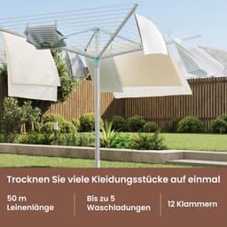 Waslijn – In hoogte verstelbaar – Voor tuin – Met wasknijpers — thumbnail 5