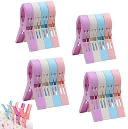 24 stuks - Stevige wasknijpers voor thuisgebruik - Dekbedclips - Plastic klemmen voor het drogen van lakens - Wasknijpers - Wit + Blauw + Roze + Lichtroze - Handdoekclips voor strandstoelen — thumbnail 1
