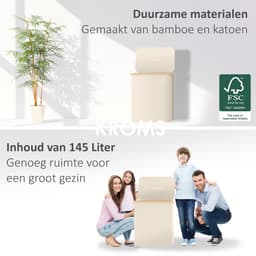 KROMS Wasmand 3 vakken - Beige - Inclusief NL & ENG labels - Wassorteerder bamboe - Laundry basket - Wasmand met deksel - 145 L — thumbnail 2