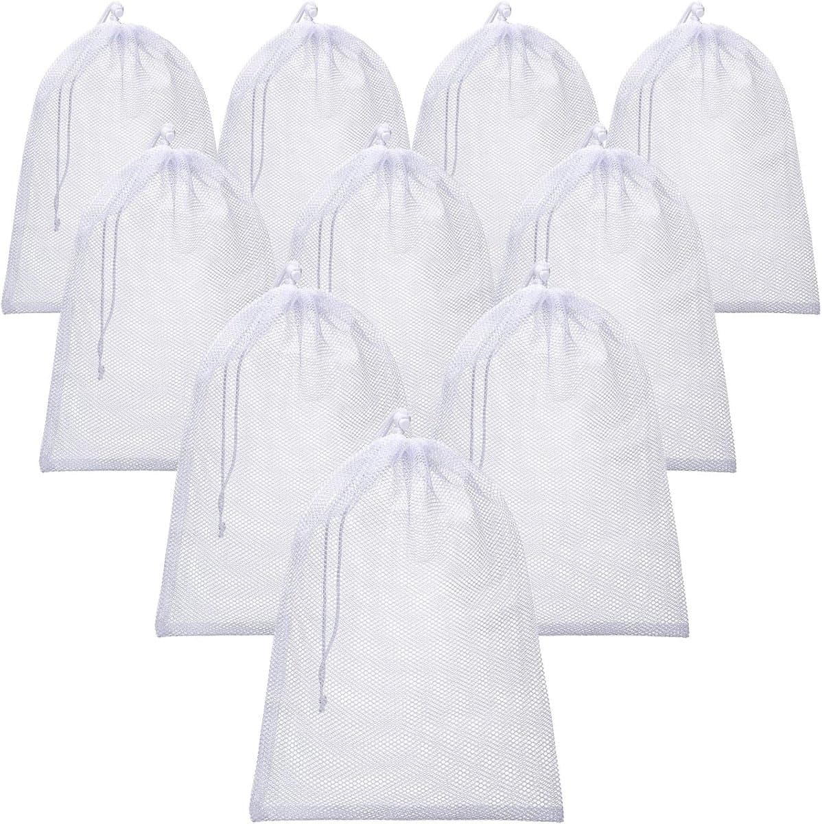 Set van 10 gaaszakjes met trekkoord - Grote nylon waszakken van gaas - Te gebruiken als cadeauzakjes, vaatwaszakjes - Met schuifbaar trekkoord - Geschikt voor keuken, sieraden, huwelijksgeschenken, huishoudelijke artikelen (30 x 40 cm) — afbeelding 1