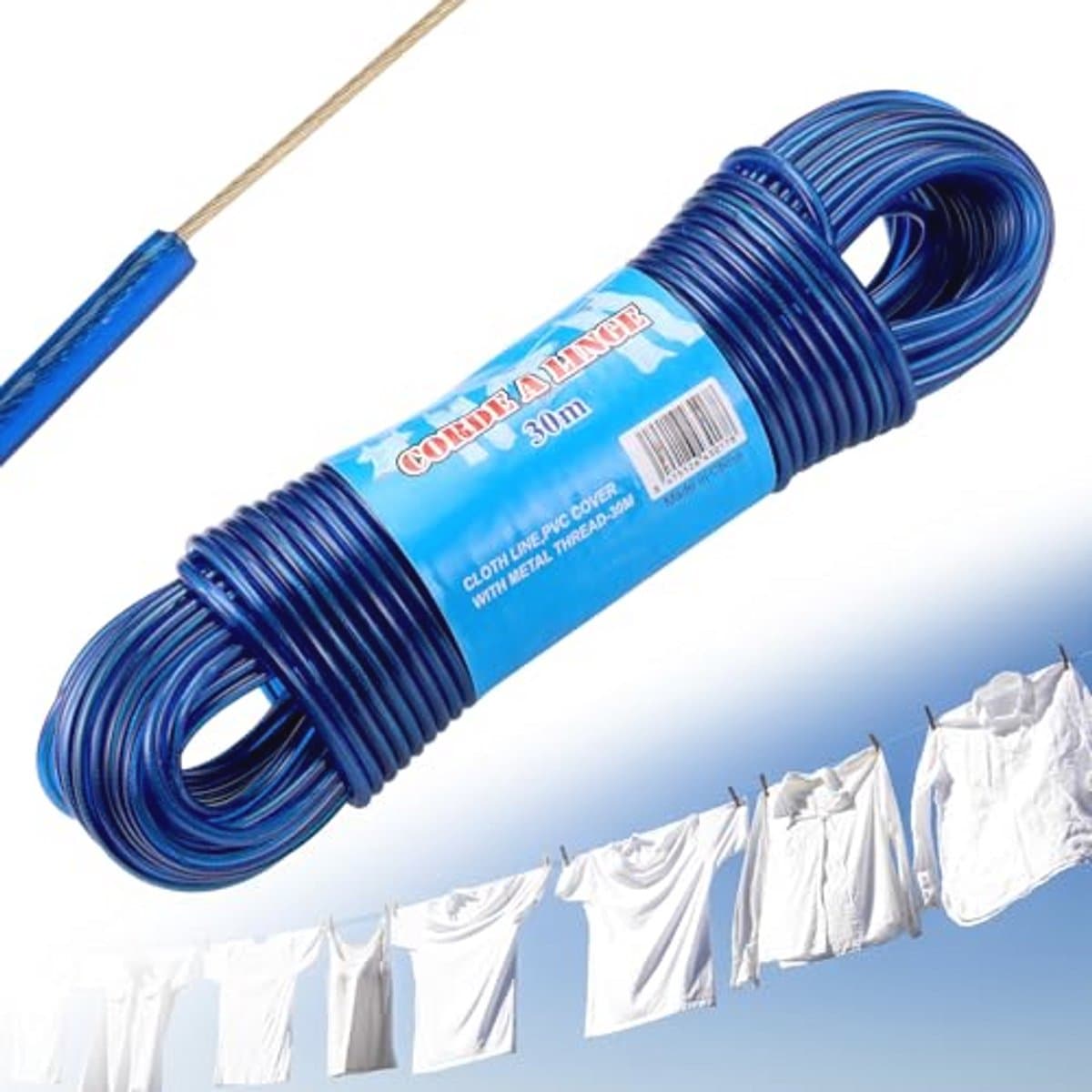 Waslijn Touw 30 m - Zware Stalen Kern, Sterke 4 mm Draad voor Buiten Tuin, Roestvrij en Waterdicht — afbeelding 1