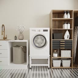 Wasophoogte® Wasmachine verhoger met uittrekbaar plateau - Wasmachine opbouwmeubel - Wasmachine sokkel - 42cm hoog - Wit - Universeel - 65*60,5 (LxB) - Inclusief wandbeugels — thumbnail 5