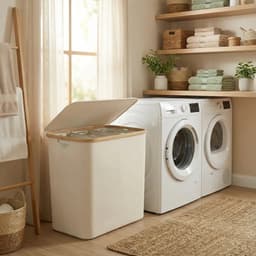 Somstyle Wasmand 3 Vakken - 75 x 57 x 37 CM - Wassorteerder met Deksel - 160 Liter - Uitneembare Binnenzak & Labels - Crème Wit — thumbnail 5