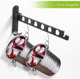 GELLDG Wasdroogrek - Wandmontage - Aluminium - Montage met boren - 6 opklapbare haken - Geschikt voor balkons, badkamers en wasruimtes - Zwart — thumbnail 4