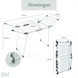 BAUER & MEYER® Droogrek Classic - Wasrek Inklapbaar - Incl. 20 wasknijpers + 1x wasmand - 25 Meter drooglengte + 30kg draagkracht - WIT — thumbnail 4