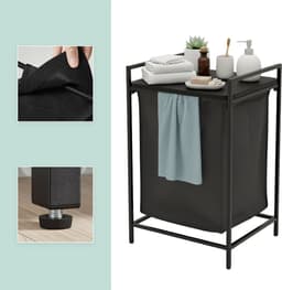 Wasmand - 65 l - met plank - uitneembare waszak - zwart — thumbnail 3
