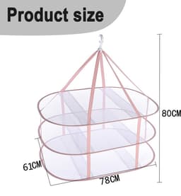 longziming -Vouwbare Kledingdroger voor Ondergoed en Zwemkleding – 3 Laags Netwerkontwerp, Winddichte Droogoppervlakte – Roze Kleur — thumbnail 3