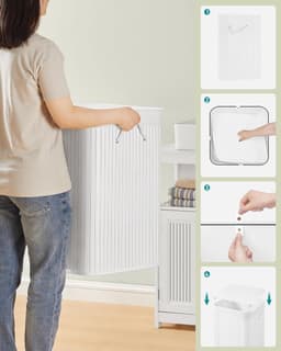 SONGMICS Wasmand, 95 L wasmand met deksel, bamboe wasbox met handgrepen, opvouwbaar, afneembare waszak, machinewasbaar, wasruimte, wit LCB060W01 — thumbnail 5