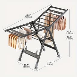 ML 40.Zwaar Aluminium Opvouwbaar Wasrek met Schoenenrek - 3 Seconden Inklapbare Ontwerp - Hoogte Verstelbaar - 4 Wieltjes voor Binnen/Buiten Gebruik — thumbnail 2