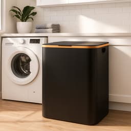 Wasmand met Deksel 3 Vakken 145L - Wasmanden Wassorteerder - Opvouwbare Wasmand - Uitneembare Waszakken - Inklapbaar - Wasbox voor Gezin - Zwart — thumbnail 5