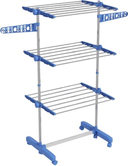 Torenwasrek - 3 Lagen + Rollen + Klapbaar - Met Zijvleugels - Staal - Blauw — thumbnail 1