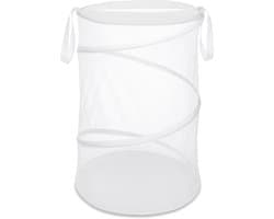 Opvouwbare witte wasmand, opvouwbare wasmand voor vuile was, wasmand met trekkoord voor vuile was, opbergmand voor dagelijkse benodigdheden. — afbeelding 1
