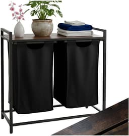 Wasmand - Wassorteerder - 2 Vakken - 92 L - Industrieel Design - Vintage Bruin en Zwart — thumbnail 1