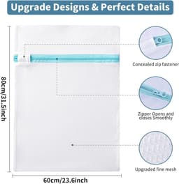Grote Waszakken Set 2 stuks - 60x80 cm - Waszakken - Wasnetten -Waszak voor Beddengoed - Handdoeken & Kleding - Fijnmazig gaas - Bescherm je Wasgoed en Wasmachine - Wasnet voor Wasmachine - Wit — thumbnail 5