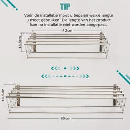 Quvo® Wanddroogrek –Wasrek Goed voor 5.6 Meter Wasgoed – Uitschuifbaar Droogrek - Telescopisch Doucherek - Wanddroogrek Inklapbaar Uitschuifbare Lengte - Zilver- 59cmx 42cm x 19cm — thumbnail 2