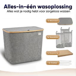 DARI. - Wasmand 3 vakken - Wassorteerder - 205L XXL - met 3 uitneembare zakken - wasmand - grijs - knopen — thumbnail 5