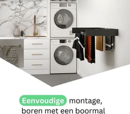 Wasophoogte® Wanddroogrek - Wandmontage Droogrek - Inklapbaar Droogrek - Muurdroogrek - Wasrek hangend - 120cm - 8,4m Drooglengte - Zwart - 2 STUKS — thumbnail 4