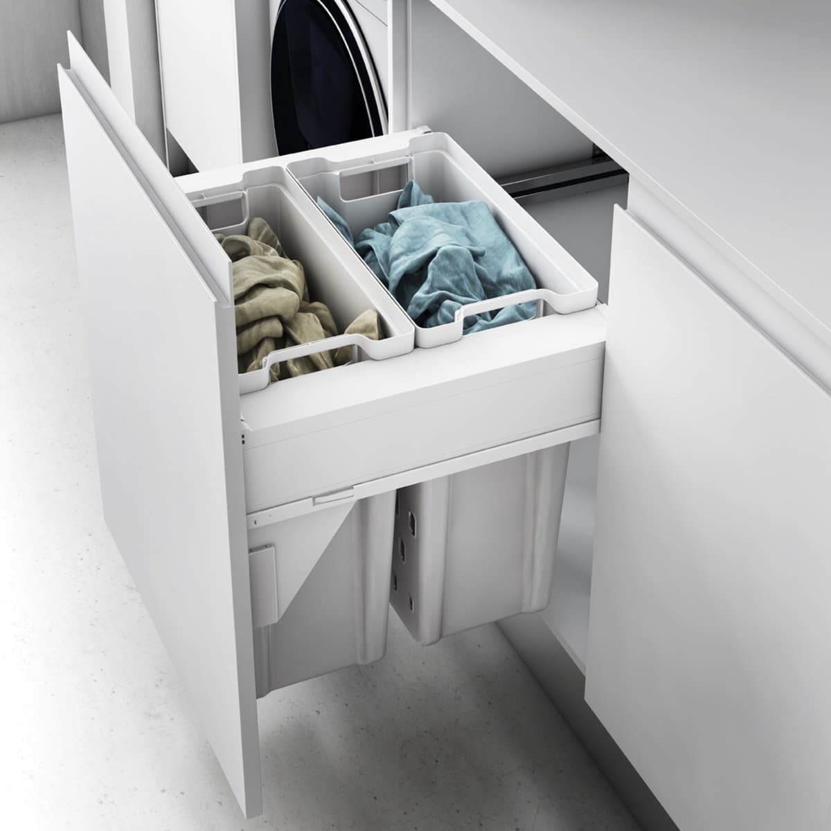 Eleganca Wasmand uittrekbaar en uitneembaar - 562-568 x 501 x 504 mm - Wassorteerder 40+40L - Wasmand 2 vakken - Wasmand inbouw met onderbouw voor frontmontage - 2 x 40 L — afbeelding 1