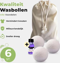 Drogerballen met Wasparfum - Droogballen - Wit - Set van 6 XL ballen - Wasdroger Ballen Wol - 100% Nieuw-Zeelands Schapenwol - Wasballen — thumbnail 2