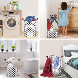 Laundry Basket, Large 65L Storage Basket with Handle, Foldable Laundry Bag for Dirty Clothes, Bedroom, Children's Room, Waterproof Laundry Baskets, Storage, Black Dot. — thumbnail 5