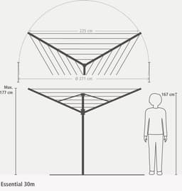 Brabantia Essential Droogmolen - met Betonanker - 30 m - Metallic Grey — thumbnail 2