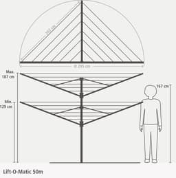 Brabantia Lift-O-Matic Droogmolen - met Metalen Grondanker - 50 m - Anthracite — thumbnail 2