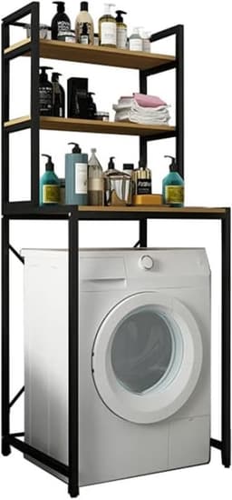Bovenste Rek Wasmachine Organizer Ruimtebesparend - 3 Niveaus Hout E1 en Staal — thumbnail 1