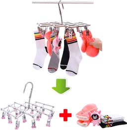 Druppelhanger, roestvrijstalen droogrek, sokkenhanger, ondergoeddroger, 18 wasknijpers voor korte was, opvouwbaar, winddicht, snel kleding verzamelen, rood — thumbnail 3