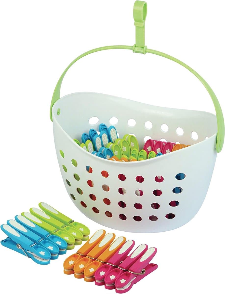 48 rutschhemmenden Klammern – Französisches Produkt – Korb weiß – Verschiedene Klammern (Grün, Blau, Orange, Rosa) — afbeelding 1