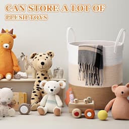 Large Laundry Basket, Foldable Laundry Basket, Storage Basket Organiser with Handle, Cotton Rope Laundry Hamper for Bathroom, Living Room, Bedroom, Cream White + Light Yellow — thumbnail 4