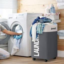Opvouwbare wasmanden met wiel, 74 liter, large opvouwbare wasmanden, right-height, waterproof, opvouwbare wasmanden met wiel, praktische wasman (wit + donkergrijs o2) — thumbnail 4