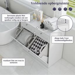 COSTWAY Kantelbaar Wastafelkast met Plank, Lade en Afneembare Waszak, Modern Vrijstaand Badkamerkast met Handgreep Wit 79 x 40 x 80 cm — thumbnail 4