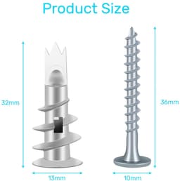 50 stuks Gipskartonpluggen, zelfborende Rigipspluggen, metalen holle muurpluggen, pluggen met schroeven, voor bevestiging in steen, bakstenen, beton, gipsplaten en meer — thumbnail 4