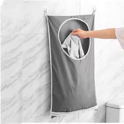 Wasmand, draagbare waszak, ritssluiting, wijd open, waszakken met roestvrijstalen haken en kleefhaken, organisatie voor vuile kleding — thumbnail 2